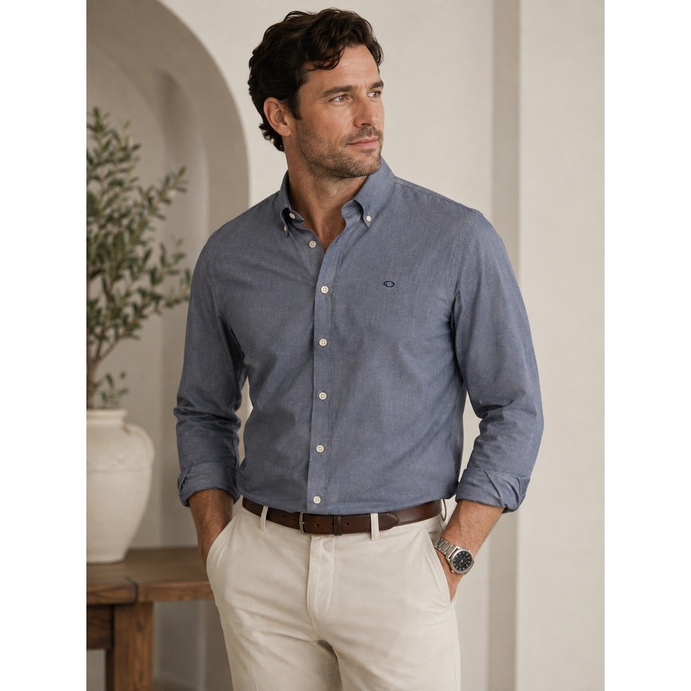 Oscar de la Renta Men XL Blue Button Down Shirt Classic Fit Minimalist Old Money
